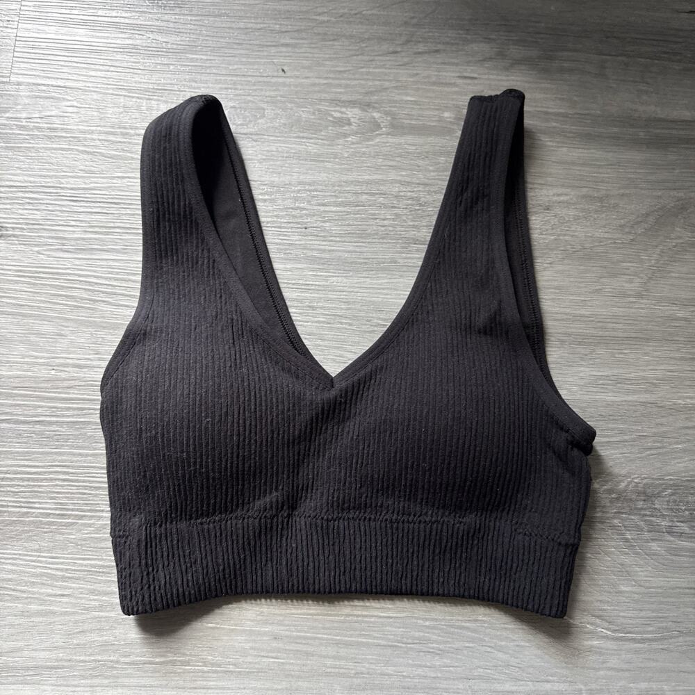 Aerie Superchill Seamless Padded Voop Bralette, Black, Small